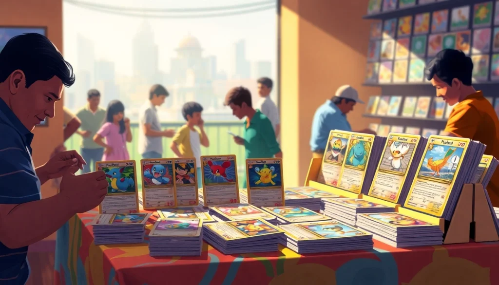 Explore a vibrant collection of Real pokemon cards india displayed for collectors in a lively Mumbai setting.