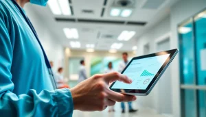 Highlighting the benefits of mobile eprescription with a healthcare provider using a tablet.