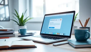 Use a temporary email service interface to highlight productivity in a modern workspace.
